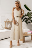 Apricot V Neck Sleeveless Maxi Dress with Elastic Belt