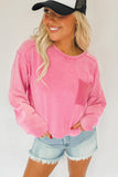 Pink Lace Patch Pocket Long Sleeve T-shirt