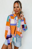 Multicolor Mixed Print Button Front Cuffed Sleeve Shirt