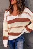 V-neck Knitted Lantern Sleeve Pullover Sweater