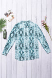 Blue Wild Snake Print Shirt with Pockets