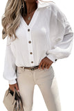 White Turn-down Collar V Neck Crinkled Cuffed Shirt