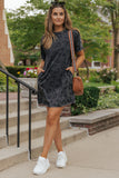 Gray Leopard Pocketed Puff Sleeve Mini Dress