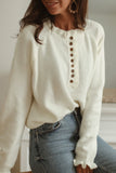 Khaki Frill Trim Buttoned Knit Pullover Sweater