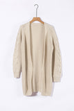 Khaki Open Front Cable Sleeve Long Cardigan