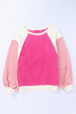 Rose Colorblock Long Sleeve Pullover Fleece Sweatshirt