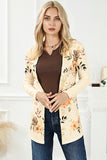 Apricot Floral Print Ribbed Knit Slim Fit Cardigan