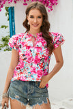 Rose Ruffle Flutter Sleeve Floral Print Blouse