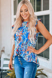 Rose Floral Print Tank Top with Ruffles