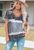 Gray Ribbed Leopard Tie Dye Snap Button Tank Top