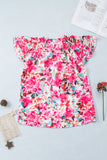 Rose Ruffle Flutter Sleeve Floral Print Blouse