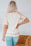 Apricot Sequin Contrast Pocket Tee