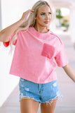 Pink Lace Patch Pocket Long Sleeve T-shirt