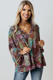 Multicolor Vibrant Floral Tie V Neck Puff Sleeve Blouse