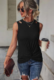 Blue Rib Knit Cut-out Front Twist Tank Top