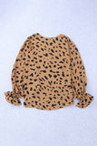 Leopard V Neck Ruffled Cuffs Loose Blouse