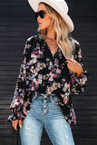 Black Wildflower Print Chiffon Blouse