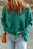 Green Solid Color Off Shoulder Rib Knit Sweater with Pocket