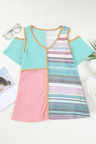 Multicolor Contrast Trim Color Block V Neck Tank Top