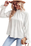 Black Frilled Mock Neck Ripple Bubble Sleeve Blouse