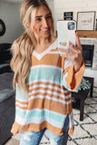 Multicolor Colorblock Stripe Long Sleeve Split Sweater