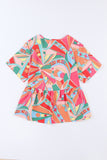 Multicolor Abstract Geometry Print Half Puff Sleeve Loose Shirt