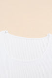 White Ribbed Square Neck Short Sleeve Top