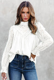 Black Mock Neck Lace Splicing Long Sleeve Blouse