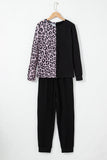 Black Contrast Leopard Long Sleeve Pullover and Joggers Outfit