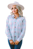 Pink Collared Neckline Plaid Pattern Long Sleeve Shirt