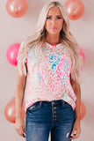 Colorful Leopard V Neck Short Sleeve Top