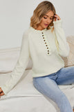 Khaki Frill Trim Buttoned Knit Pullover Sweater