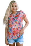 Red Short Sleeve Slim Fit Floral T Shirt