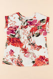 Red Floral Short Sleeve Round Neck Blouse