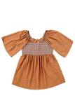 Brown Square Neck Wide Sleeves Flowy Top