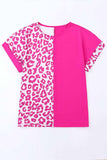 Rose Half Leopard Patchwork Short Sleeves Top