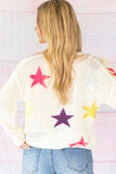 White Colorful Star Pattern Loose Sweater