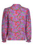 Multicolor Abstract Floral Button Up Long Puff Sleeve Shirt