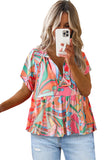 Multicolor Abstract Geometry Print Half Puff Sleeve Loose Shirt