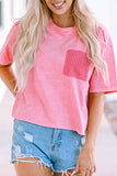 Pink Lace Patch Pocket Long Sleeve T-shirt