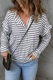 White Striped Print Ruffled Buttoned Long Sleeve Top