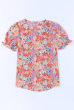 Multicolor Mix Floral Pattern Bubble Sleeve Blouse