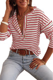 White Striped Print Ruffled Buttoned Long Sleeve Top