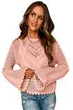 Pink Hollowed Eyelets Knit Bell Sleeve Sweater