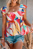 Multicolor Square Neck Abstract Print Tank Top