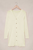 White Solid Color Open-Front Buttons Cardigan