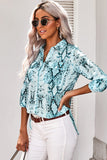 Blue Wild Snake Print Shirt with Pockets