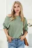 Green Smocked 3/4 Sleeve Casual Loose Top