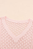 Pink Loose Pointelle Knit Ribbed V Neck Sweater