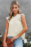 White Contrast Trim Ruffled Crew Neck Sleeveless Top